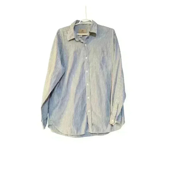The Territory‎ Ahead Mens Blue Striped Long Sleeve Button Up Shirt Size L Cotton - Picture 1 of 16